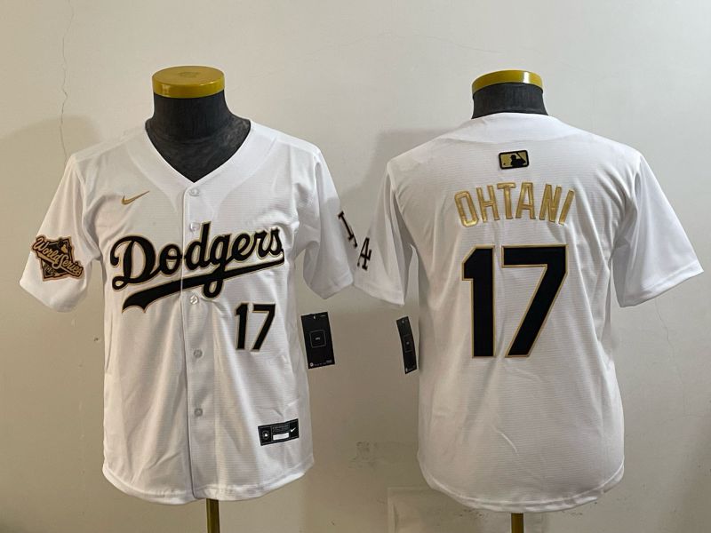 Youth 2026 Los Angeles Dodgers #17 Ohtani White Gold Game Nike MLB Jersey style 002->youth mlb jersey->Youth Jersey